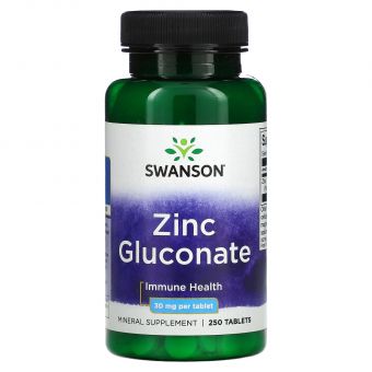 Цинк глюконат,  Zinc Gluconate, Swanson, 30 мг, 250 таблеток