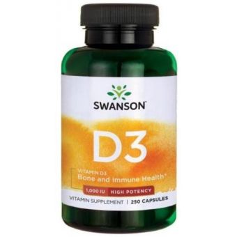 Витамином Д3, Vitamin D-3, Swanson, 1000 МЕ (25 мкг), высокоэффективный, 60 капсул