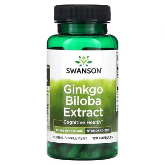 Гинкго Билоба, Ginkgo Biloba Extract, Swanson, 60 мг, стандартизированный экстракт, 120 капсул 