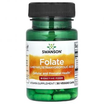 Фолат, Folate, Swanson, 30 вегетарианских капсул