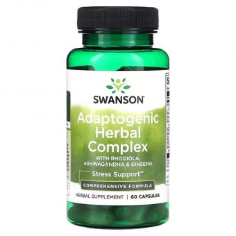 Родиола, ашваганда и женьшень, Adaptogenic Herbal Complex with Rhodiola, Swanson, адаптогенный травяной комплекс, 60 капсул