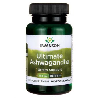 Ашвагандха, екстракт коріння, Ultimate Ashwagandha, Swanson, 250 мг, 60 вегетаріанських капсул