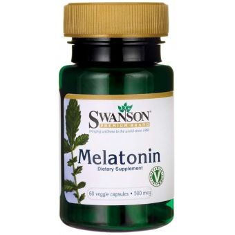 Мелатонін, Melatonin, Swanson, 500 мкг, 60 вегетаріанських капсул