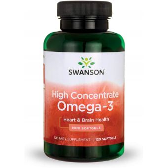 Омега-3, рыбий жир, High Concentrate Omega-3, Swanson, высокая концентрация, 120 гелевых мини-капсул