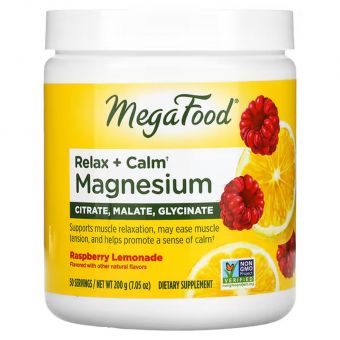 Магній, Relax + Calm Magnesium, MegaFood, малиновий лимонад, 200 г