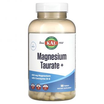 Таурат магния +, Magnesium Taurate+, KAL, 400 мг, 180 таблеток