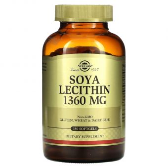 Соєвий лецитин, Soya Lecithin, Solgar, 1360 мг, 180 капсул