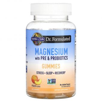 Магний с пробиотиками и пребиотиками, Magnesium, Garden of Life,  вкус персика, 60 жевательных конфет