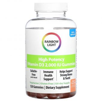 Вітамін D3, High Potency Vitamin D3, Rainbow Light, смак персика, 2000 МО, 120 жувальних цукерок