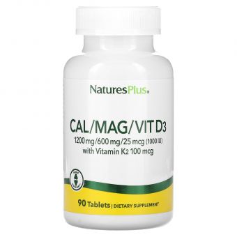  Кальций, магний, витамин D3 с витамином K2, Cal/Mag/Vit D3 with Vitamin K2, NaturesPlus, 90 таблеток