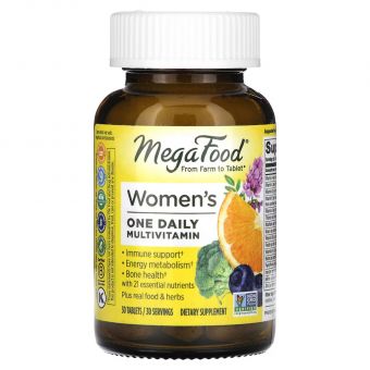 Вітаміни для жінок, 1 на день, Women’s One Daily Multivitamin, Mega Food, 30 таблеток