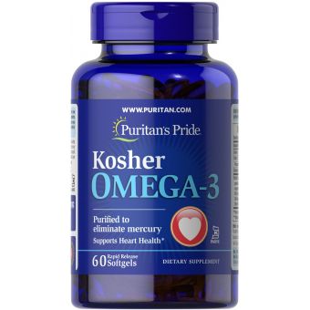 Омега-3 кошерний, Kosher Omega-3 with EPA & DHA, Puritan's Pride, 742 мг, з ЕПК та ДГК, 60 гелевих капсул