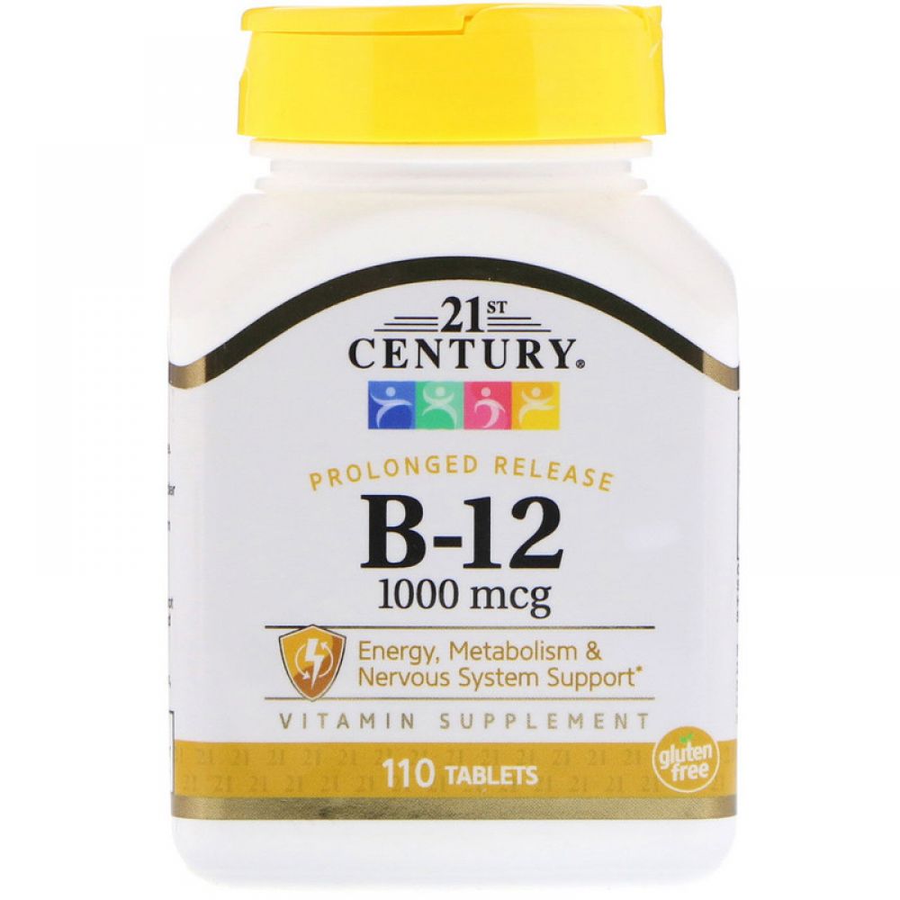 Витамин В12 + кальций, Vitamin B-12, 21st Century, 1000 мкг, 110 таб.