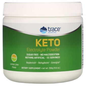 Кето-электролитный порошок, без сахара, вкус лимона и лайма, Keto Electrolyte Powder, Trace Minerals Research, 330 г