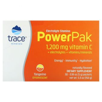 Электролиты со вкусом мандарина, Electrolyte Stamina Power Pak, Trace Minerals Research, 30 пакетов по 5 г каждый