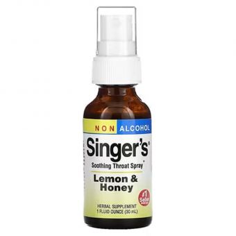 Спрей для горла заспокійливий, Singer&#39;s, Soothing Throat Spray, Herbs Etc., без спирту, лимон та мед, 30 мл