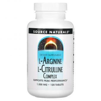 Аргінін цитрулін, L-Arginine L-Citrulline, Source Naturals, комплекс, 1000 мг, 120 таблеток