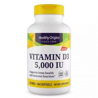 Витамин Д3 в масле МСТ, Vitamin D3 in MCT Oil, Healthy Origins, 5000 МЕ, 360 гелевых капсул