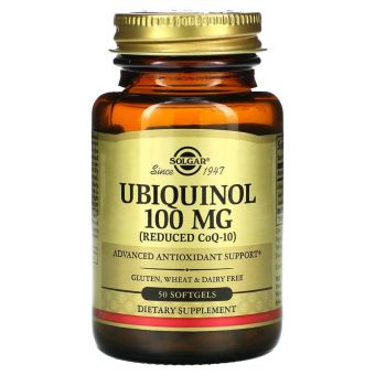 Коэнзим  Q10 Убихинол, Ubiquinol, Solgar, уменьшенный, 100 мг, 50 жидких капсул