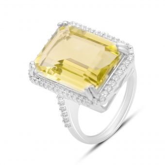 Серебряное кольцо Tiva с Натуральным зеленим кварцем 14.86ct, фианитами, вес изделия 8,17 гр (2162285) 18 размер