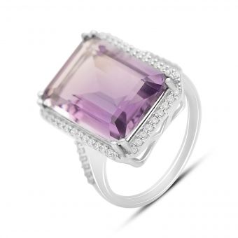 Серебряное кольцо Tiva с натуральным аметистом 14.208ct, вес изделия 7,77 гр (2163664) 18 размер