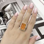 Серебряное кольцо Tiva с Натуральным золотим кварцем 15.478ct, фианитами, вес изделия 8,47 гр (2165880) 18 размер