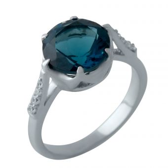 Серебряное кольцо Tiva с топазом Лондон Блю 2.8ct, вес изделия 3,89 гр (2012412) 18 размер