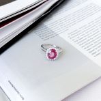 Серебряное кольцо Tiva с натуральным рубином 4.043ct, фианитами, вес изделия 3,53 гр (2165088) 17 размер