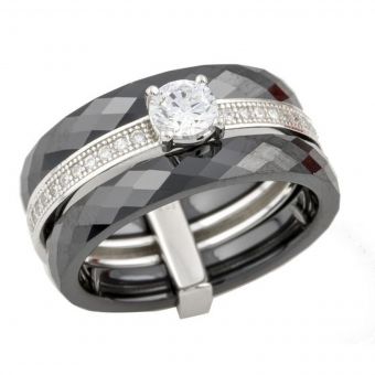 Серебряное кольцо Tiva с керамикой, вес изделия 7,59 гр (0481685) 19 размер