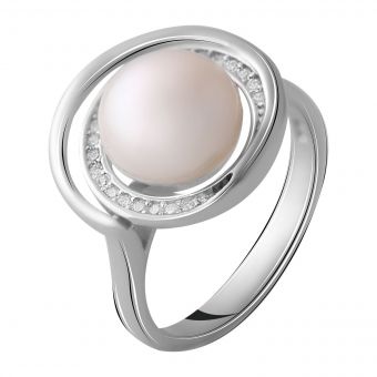 Серебряное кольцо Tiva с натуральным жемчугом, вес изделия 4,37 гр (2055433) 16.5 размер