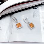 Серебряные серьги Tiva с Натуральным золотим кварцем 9.713ct, фианитами (2165736) 