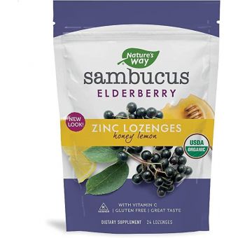 Sambucus Zinc Lozenges with Elderberry and Vitamin C, Honey Lemon Flavor Nature's Way, 24 пастилок