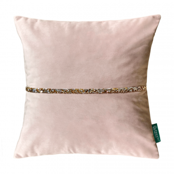 Подушка декоративна зі срібно-золотистими стразами PAGOTI Diamond пудрова 40х40 см