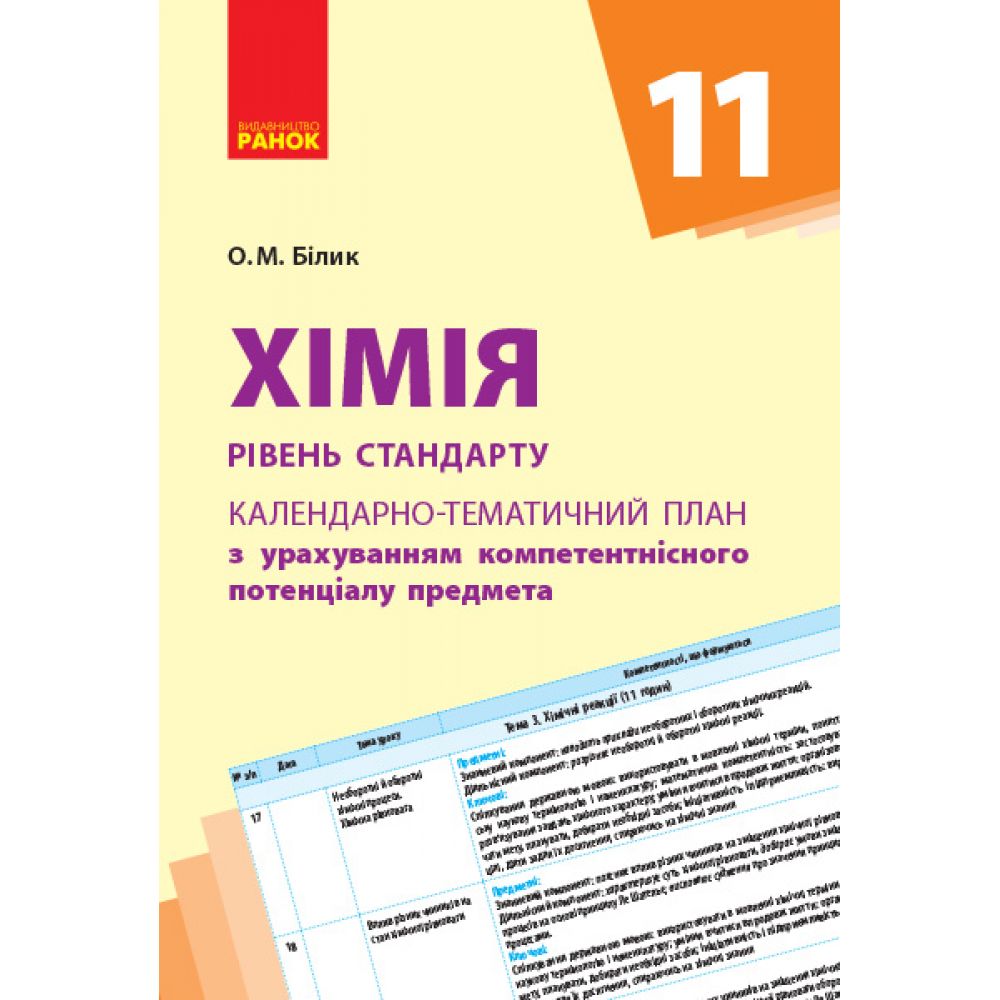 Хімія (рівень стандарту). 11 клас. Календарно-тематичний план з урахуванням компетентнісного потенціалу предмета