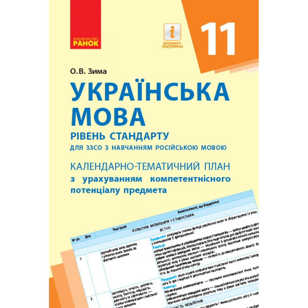 Українська мова (рівень стандарту). 11 клас. Календарно-тематичний план з урахуванням компетентнісного потенціалу предмета (для закладів за