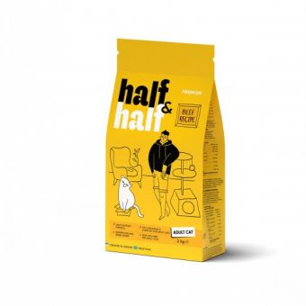 Сухой корм Half&Half для взрослых кошек, с говядиной, 2 кг