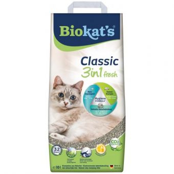Наполнитель Biokats Classic Fresh 3in1 для кошачьего туалета, бентонитовый, 10 л