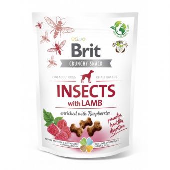 Лакомства для собак Brit Care Dog Crunchy Cracker Insects для пищеварения, насекомые, ягненок и малина, 200 г