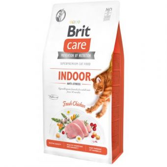 Сухой корм Brit Care Cat GF Indoor Anti-stress для кошек, постоянно живущих в помещении, курица, 7 кг