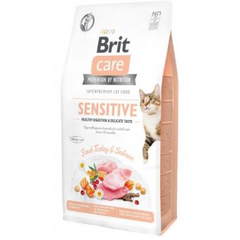 Сухой корм Brit Care Cat GF Sensitive HDigestion & Delicate Taste для кошек с чувствительным пищеварением, индейка и лосось, 7 кг