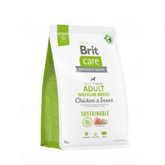 Сухой корм Brit Care Dog Sustainable Adult Medium Breed для собак средних пород, с курицей и насекомыми, 3 кг