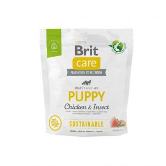 Сухой корм Brit Care Dog Sustainable Puppy для щенков, с курицей и насекомыми, 1 кг
