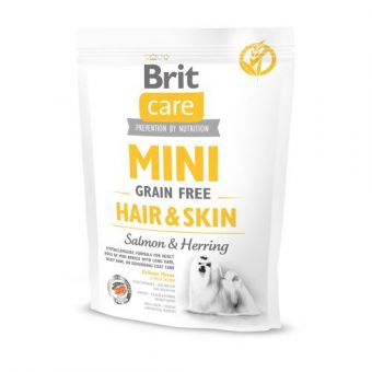 Сухой корм Brit Care GF Mini Hair & Skin для собак миниатюрных пород, для кожи и шерсти, с лососем и селедкой, 400 г
