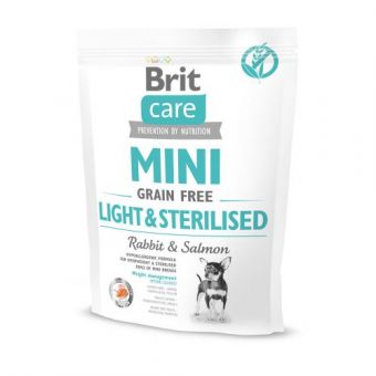 Сухой корм Brit Care GF Mini Light & Sterilised для взрослых собак мелких пород с лишним или стерилизованным весом, с кроликом и лососем, 400 г
