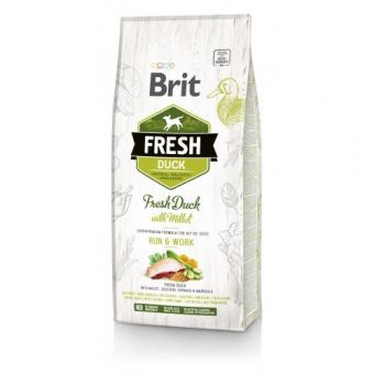 Сухой корм Brit Fresh для взрослых активных собак, с уткой и пшеном, 12 кг