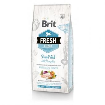 Сухой корм Brit Fresh для взрослых собак больших пород, для мышц и суставов, с рыбой и тыквой, 12 кг