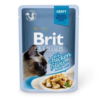 Влажный корм Brit Premium Cat Pouch для кошек, куриное филе в соусе, 85 г