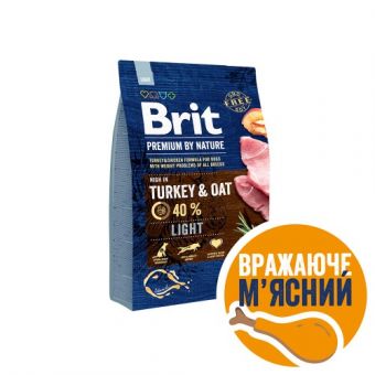 Сухой корм Brit Premium Dog Light для собак с лишним весом, с индейкой, 3 кг