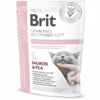 Сухой корм Brit GF VetDiet Cat Hypoallergenic для кошек, с пищевой аллергией и непереносимостью, с лососем и горохом, 400 г