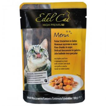 Влажный корм Edel Cat для кошек, с курицей и уткой в желе, 100 г